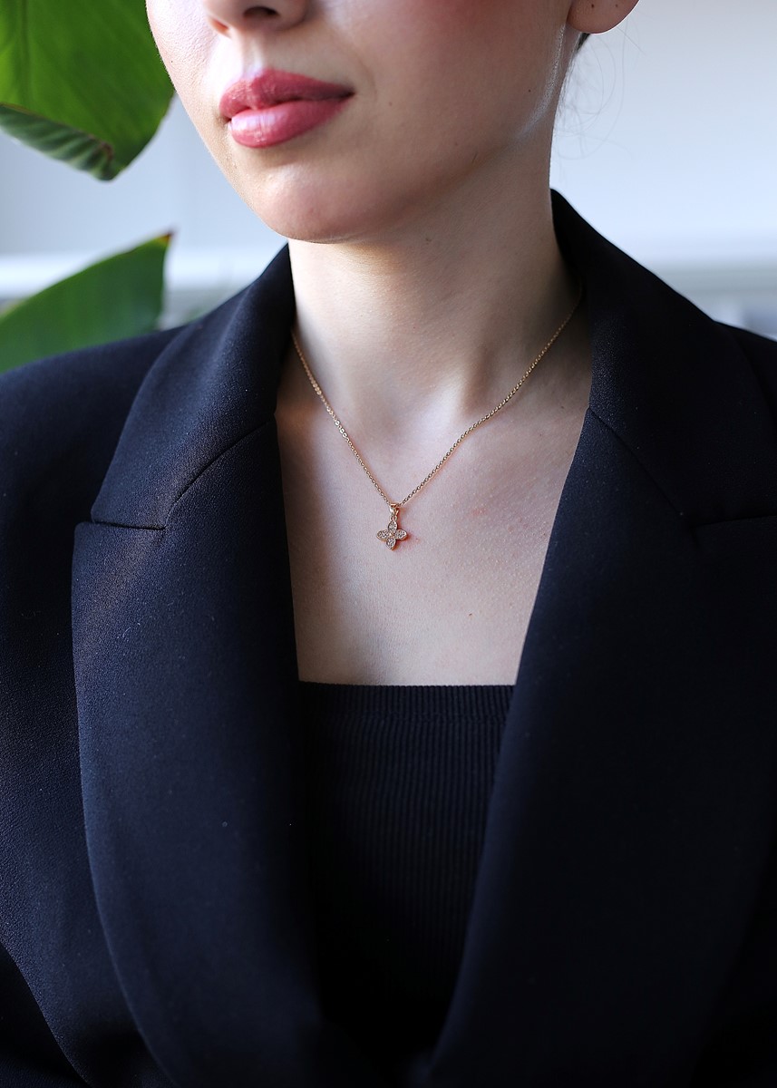  zirkon taşlı minimal yonca kolye