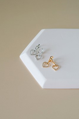 zirkon taş İçi boş kalp sallantılı küpe