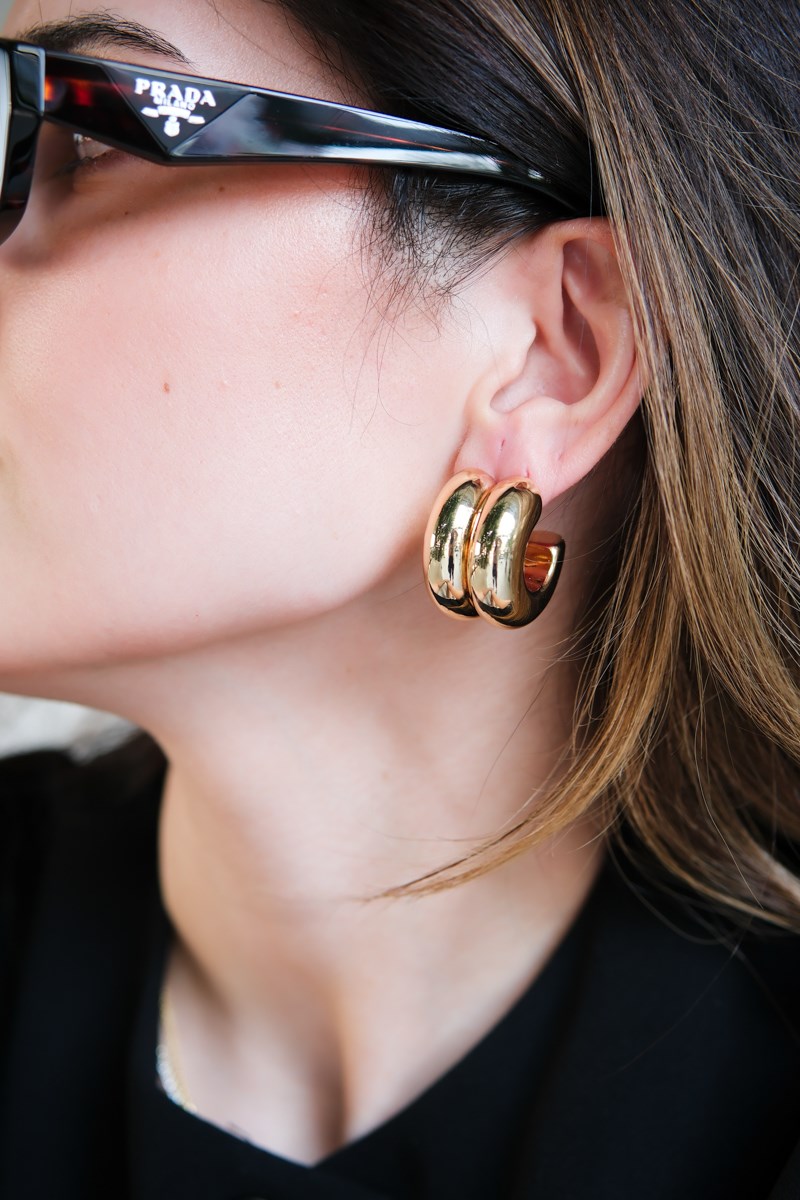 İKİLİ C TASARIM GOLD HALKA KÜPE