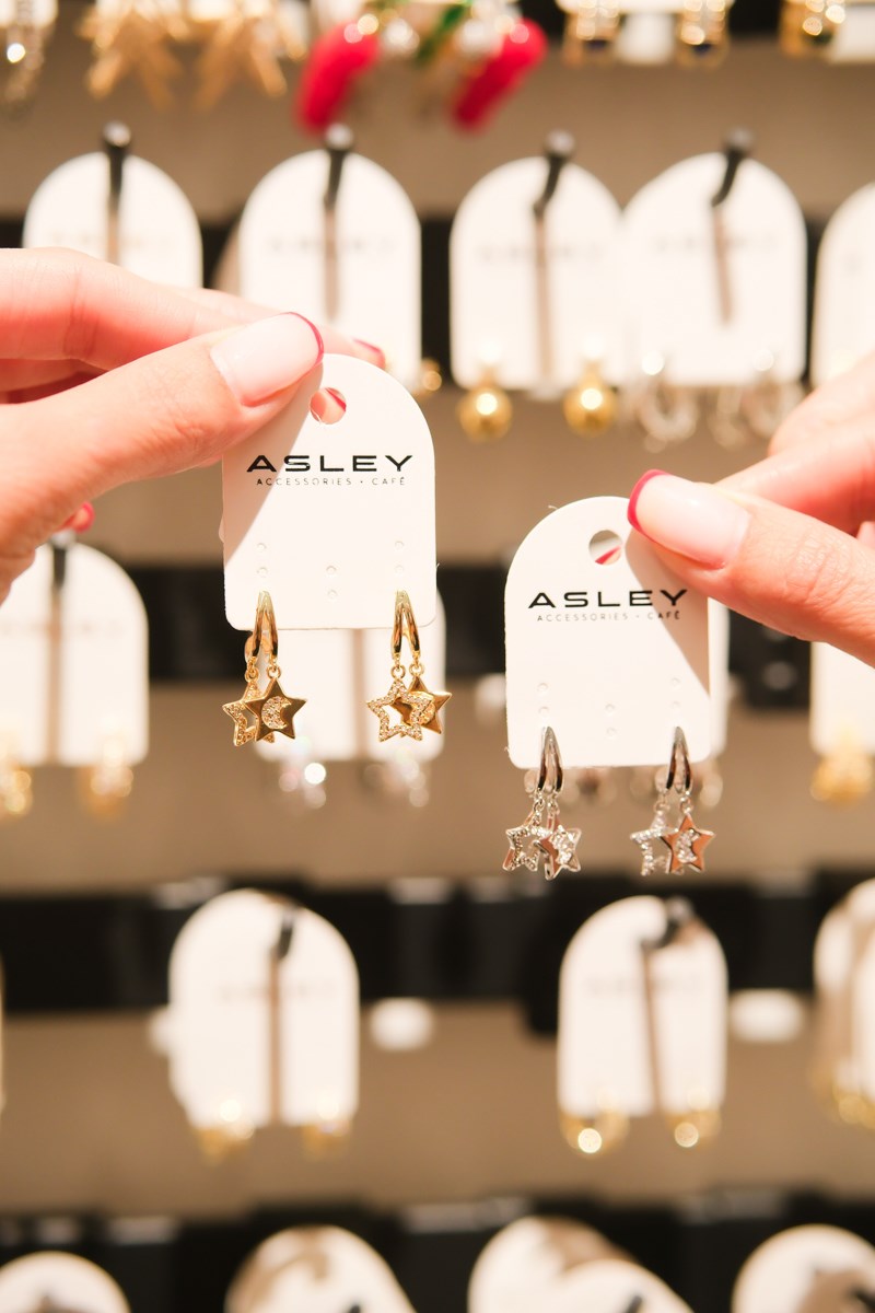 İkili Yıldız Sallantılı Tasarım Sabit Gold Küpe