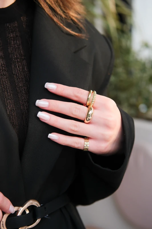 Burgu Ve Metal İkili Tasarım Gold Yüzük