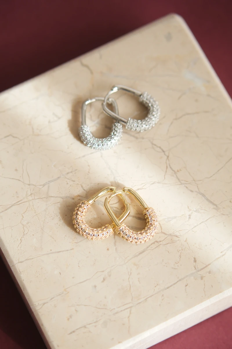 Alt Kısmı Taşlı Filkete Tasarım Minimal Küpe