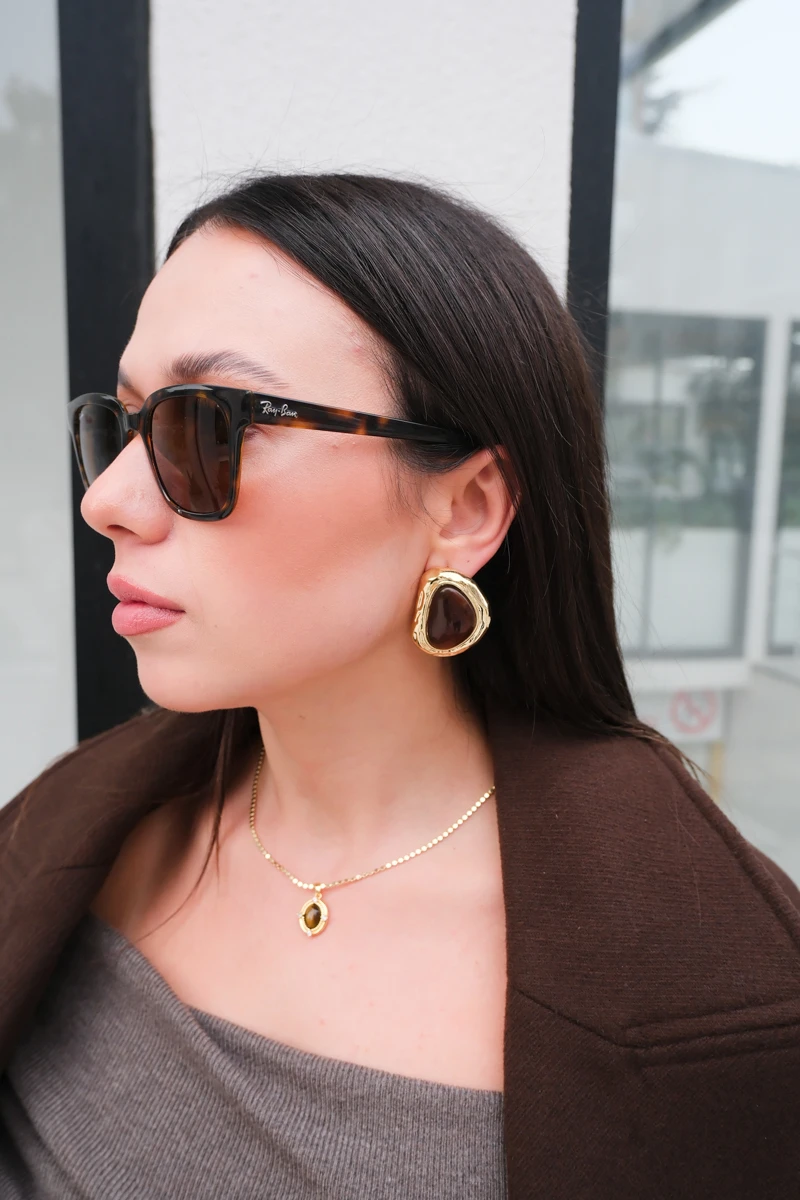 Doğaltaş Görünümlü Sabit Küpe