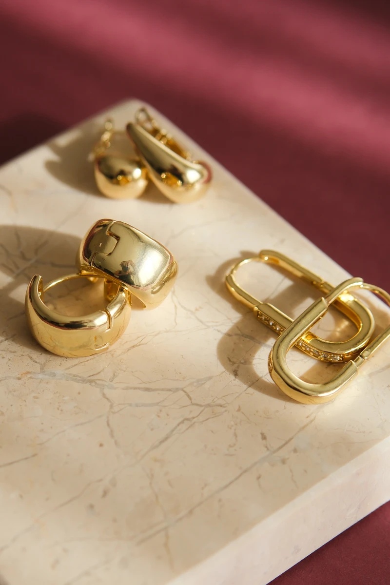 Kalın Bombeli Gold Halka Küpe