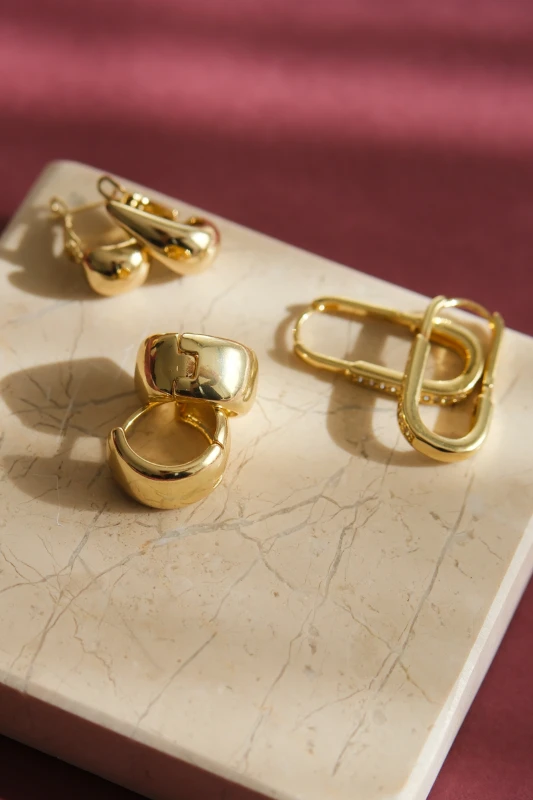 Kalın Bombeli Gold Halka Küpe