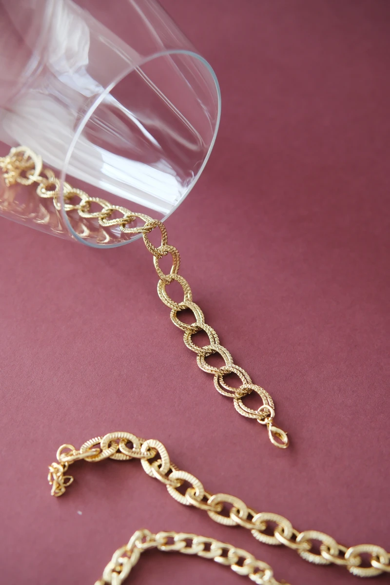 İkili Oval Halka Tasarım Gold Zincir Bileklik