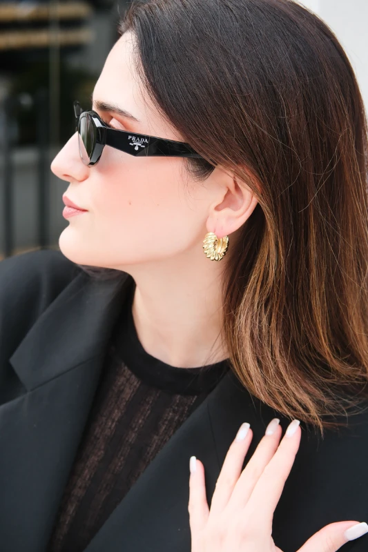 Kalın Burgu Tasarım Gold Halka Küpe