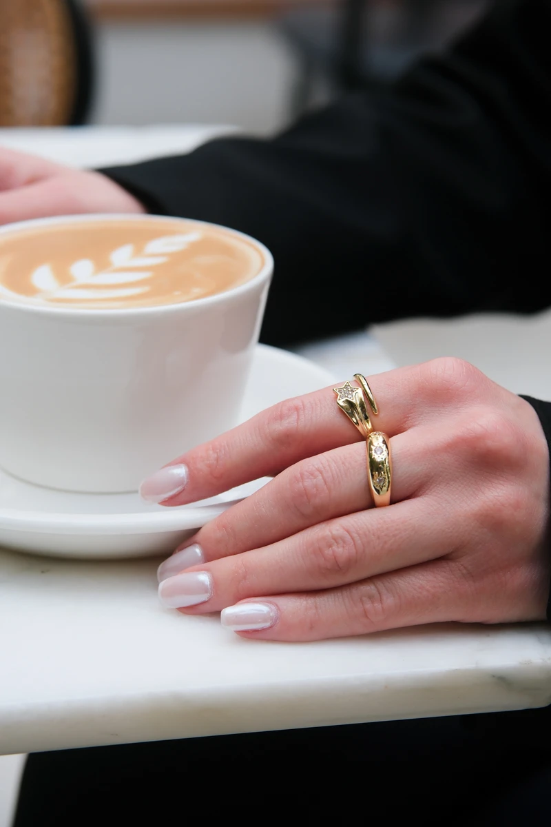 Yıldız Detaylı Tasarım Gold Yüzük