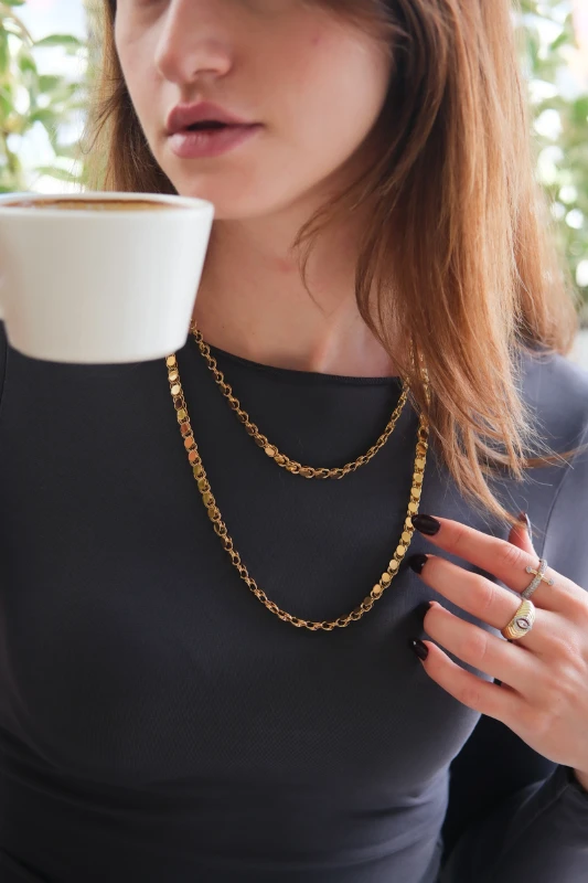 Bakla Tasarım Uzun Gold Kolye