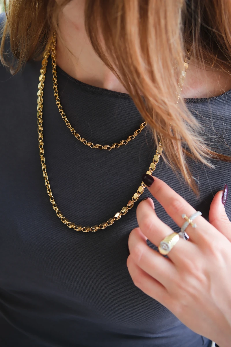 Bakla Tasarım Uzun Gold Kolye