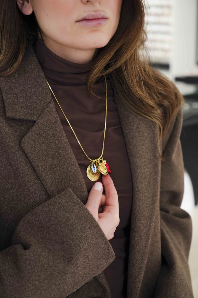 Çoklu Charm Detaylı Gold Kolye