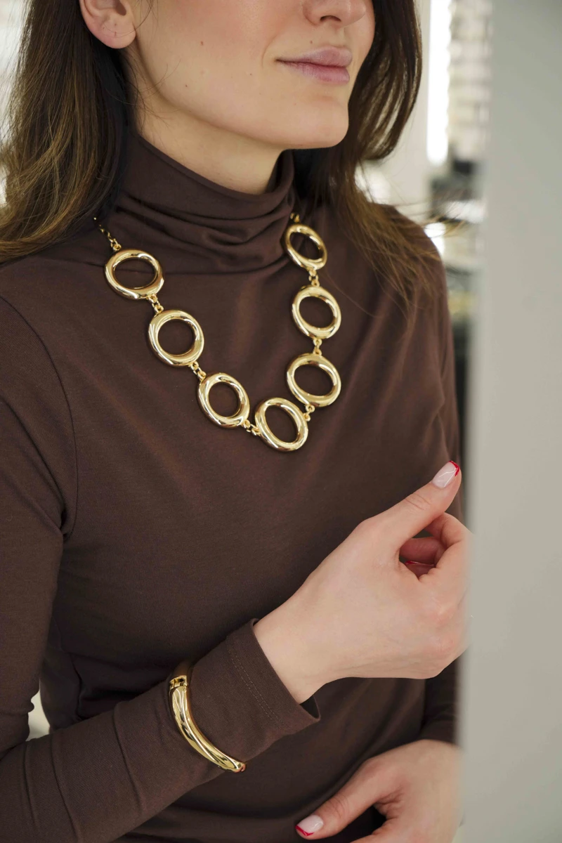 Çoklu Halka Detaylı Gold Kolye