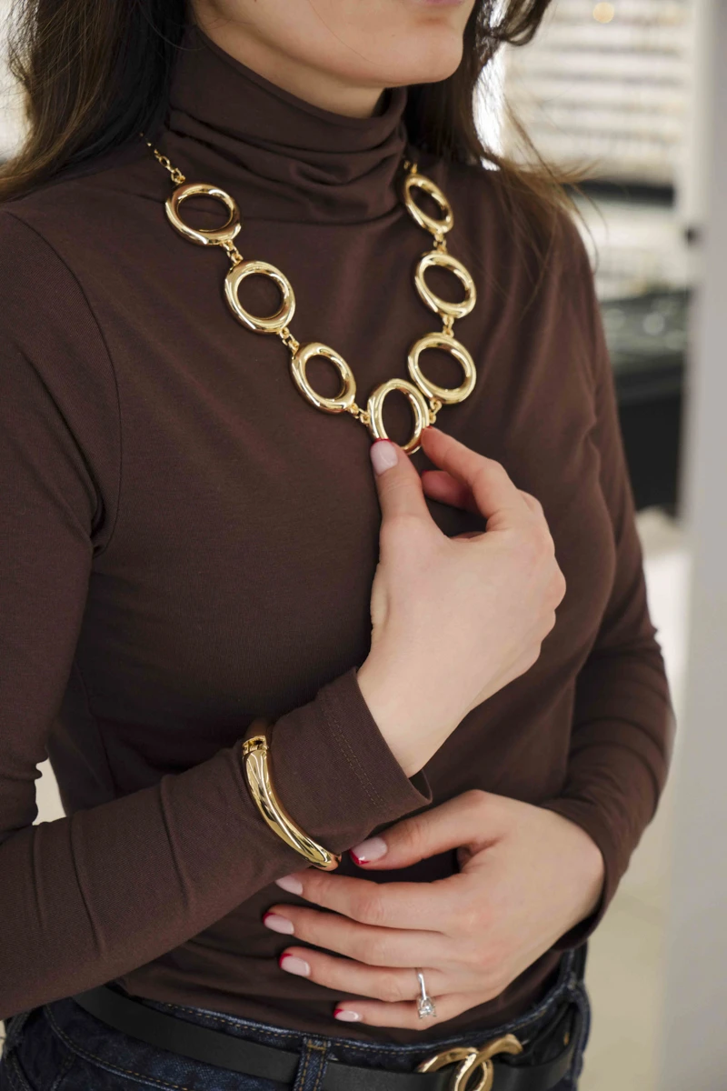 Çoklu Halka Detaylı Gold Kolye