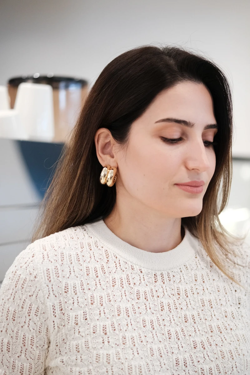 İKİLİ C TASARIM GOLD HALKA KÜPE