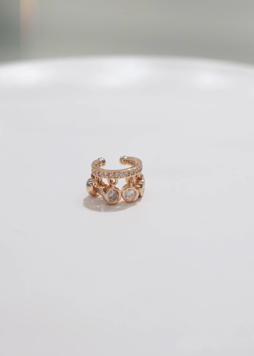 Yuvarlak Taş Sallantılı Tasarım Gold Kıkırdak Küpe