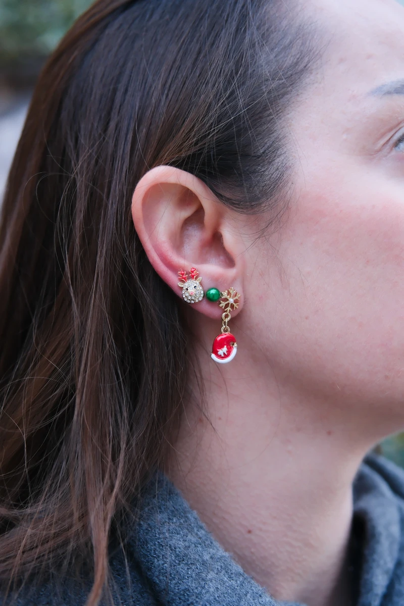 Yılbaşı Temalı Üçlü Gold Küpe Seti