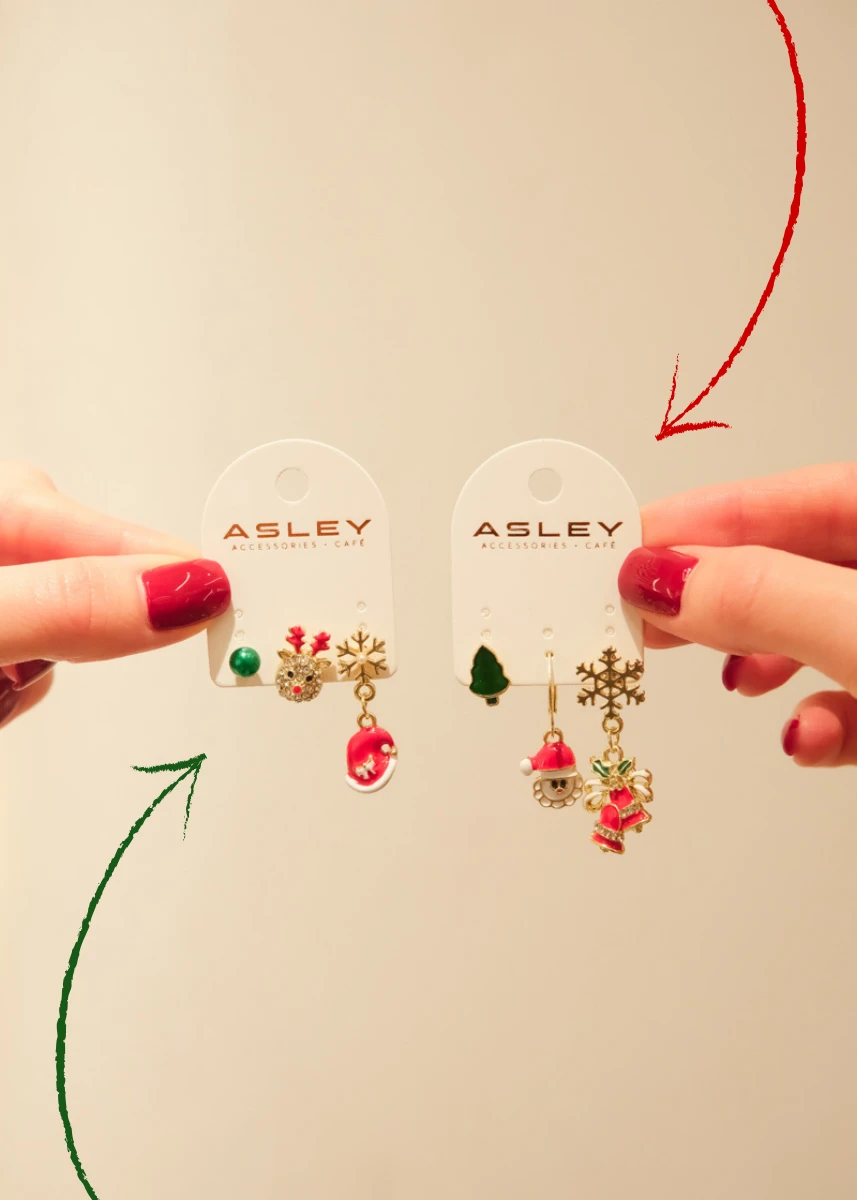 Yılbaşı Temalı Üçlü Gold Küpe Seti