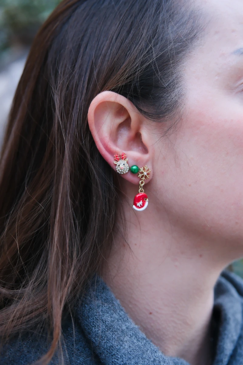 Yılbaşı Temalı Üçlü Gold Küpe Seti