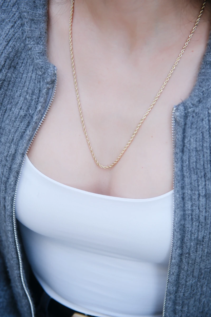 İnce Burgu Zincir Tasarım Uzun Gold Kolye