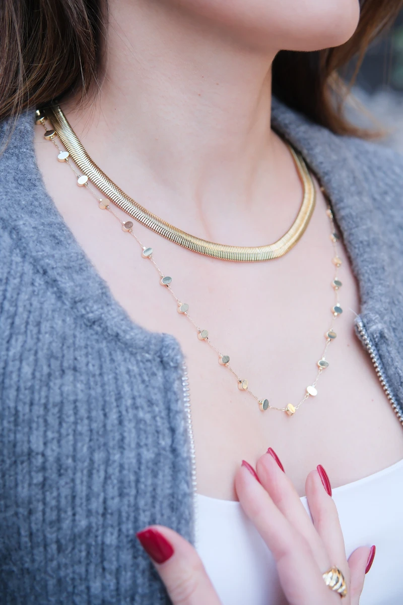 Kalın Yassı İtalyan Zincir Gold Kolye