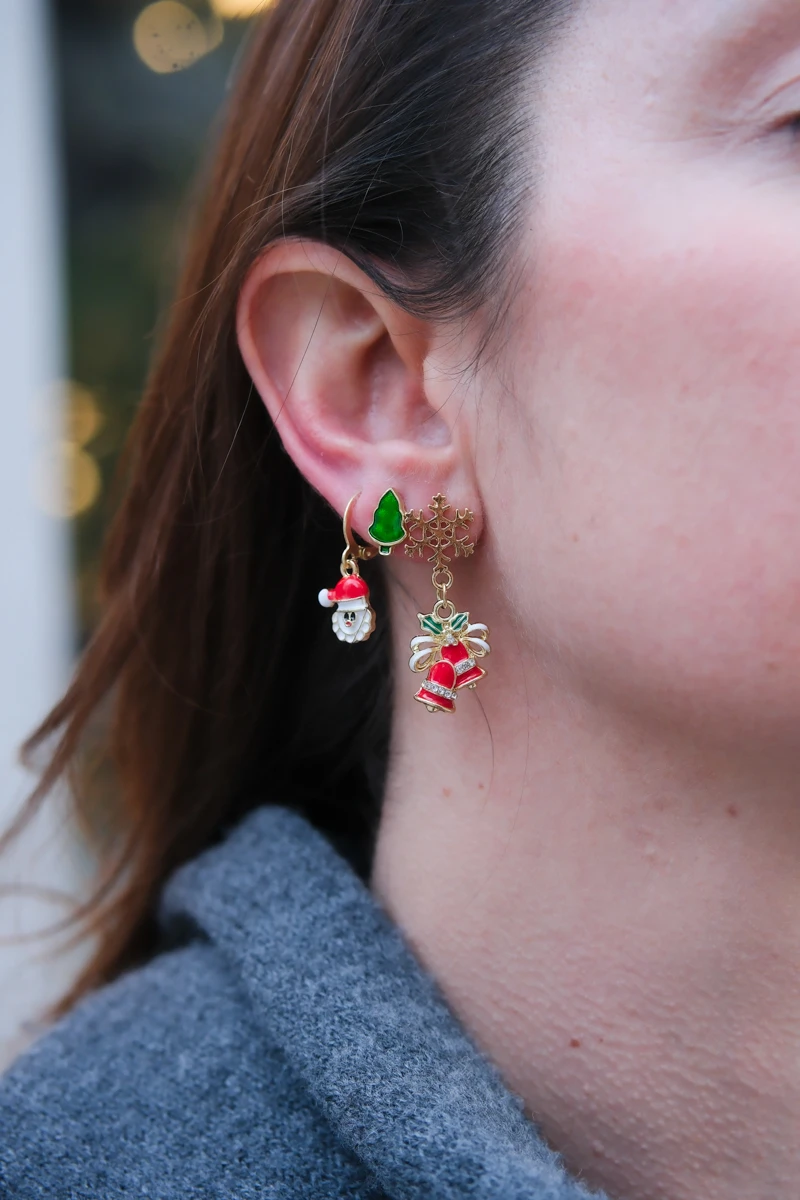 Yılbaşı Temalı Üçlü Gold Küpe Seti