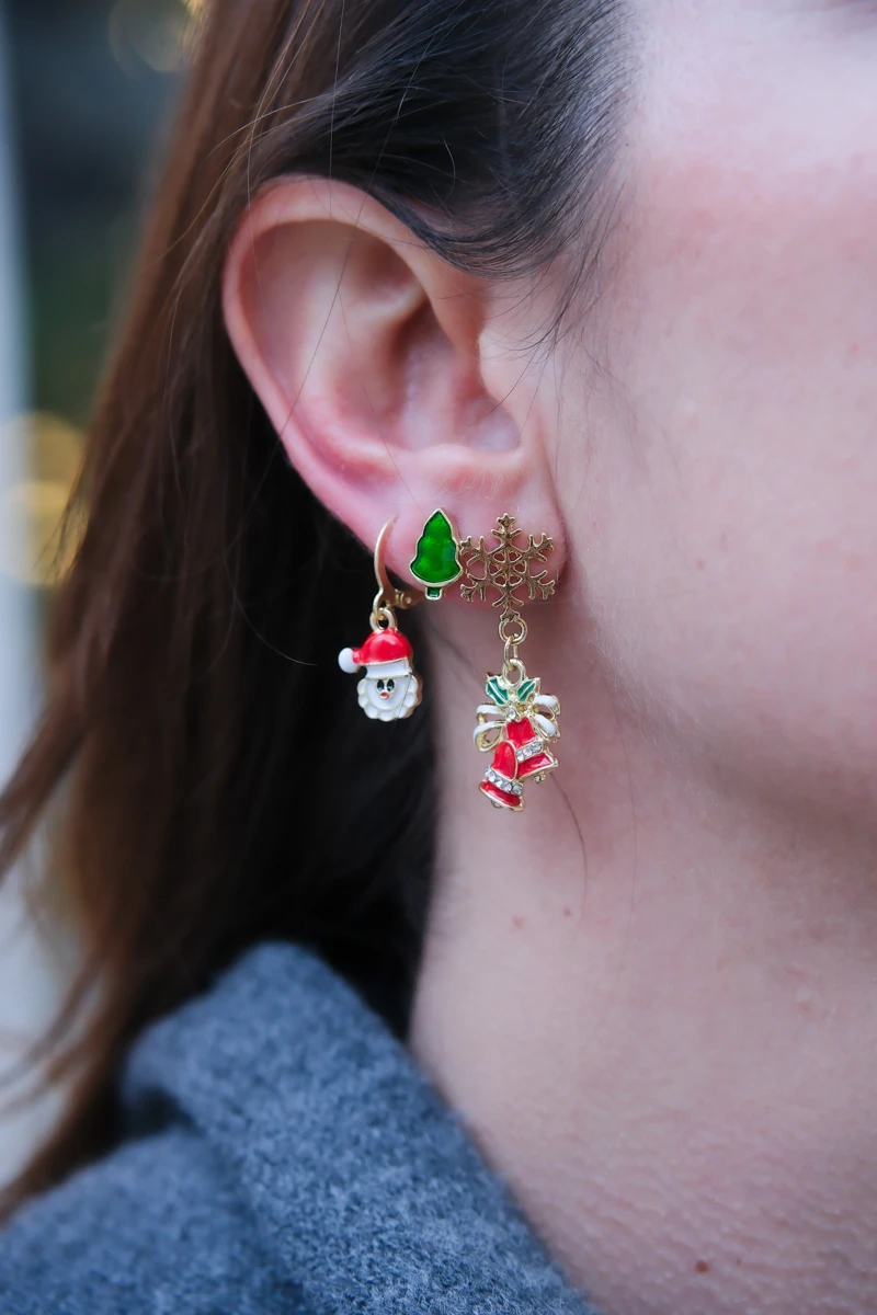 Yılbaşı Temalı Üçlü Gold Küpe Seti