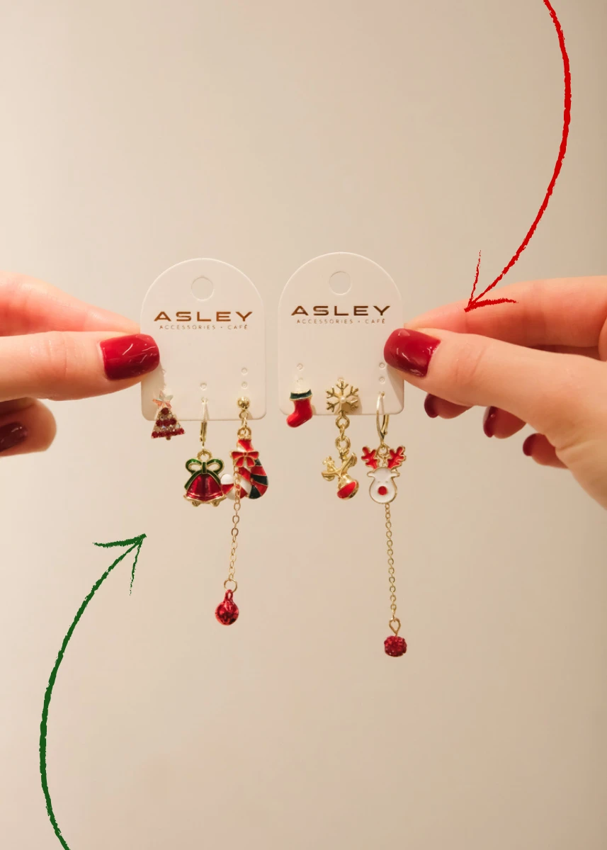 Yılbaşı Temalı Üçlü Gold Küpe Seti