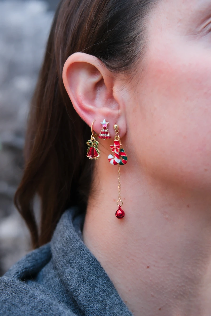 Yılbaşı Temalı Üçlü Gold Küpe Seti