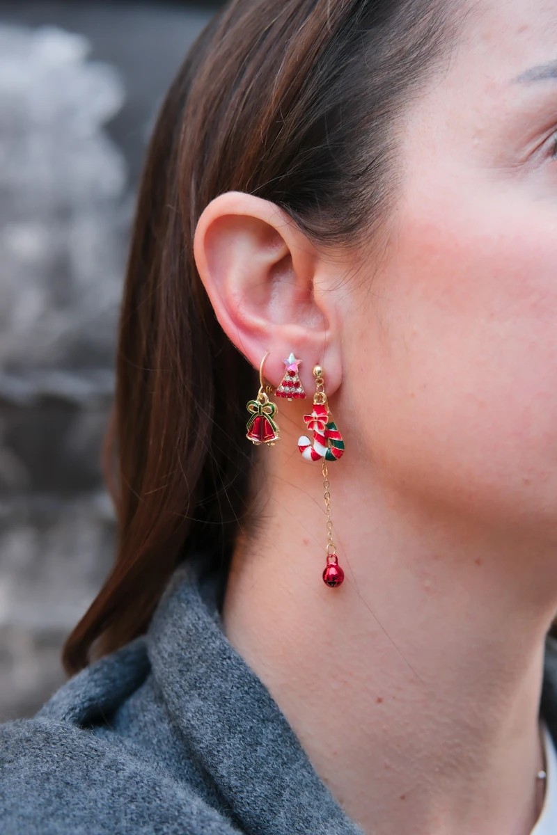 Yılbaşı Temalı Üçlü Gold Küpe Seti