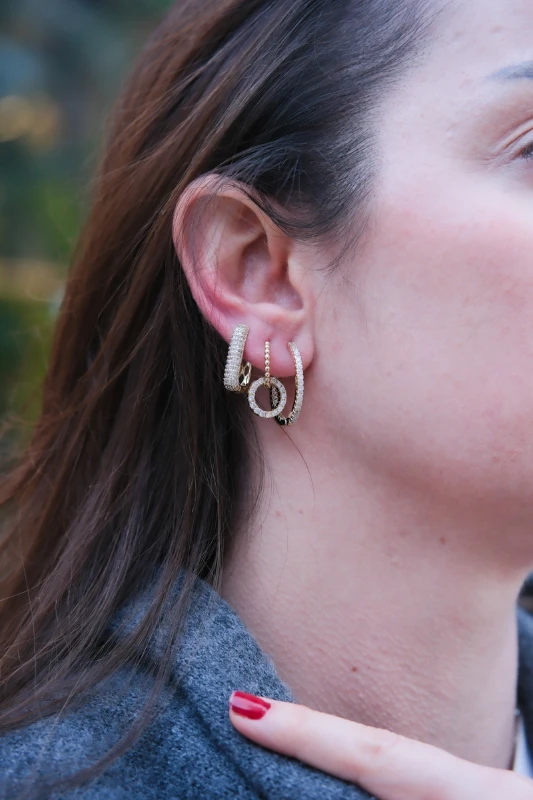 Halka Ve Oval Halka Tasarım Üçlü Küpe