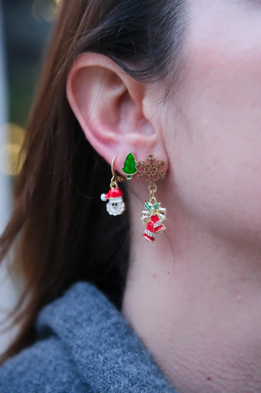 Yılbaşı Temalı Üçlü Gold Küpe Seti