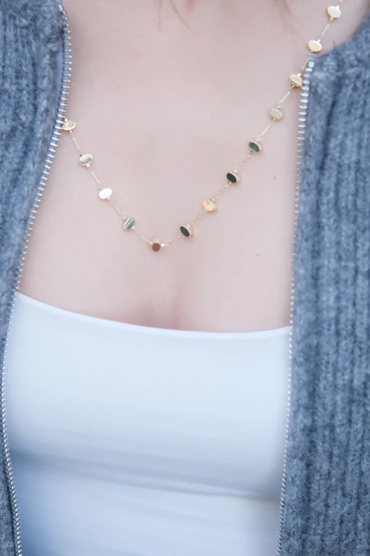 Oval Plaka Sıralı Uzun Gold Kolye