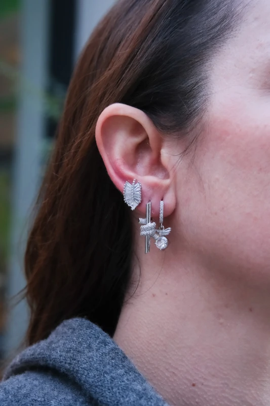 Yaprak Ve Yılan Detaylı Tasarım Üçlü Küpe Seti