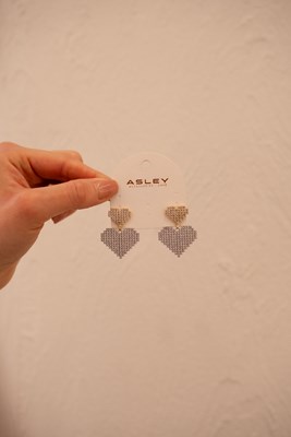 Pixel Tasarım Taşlı İki Renkli KALP Küpe