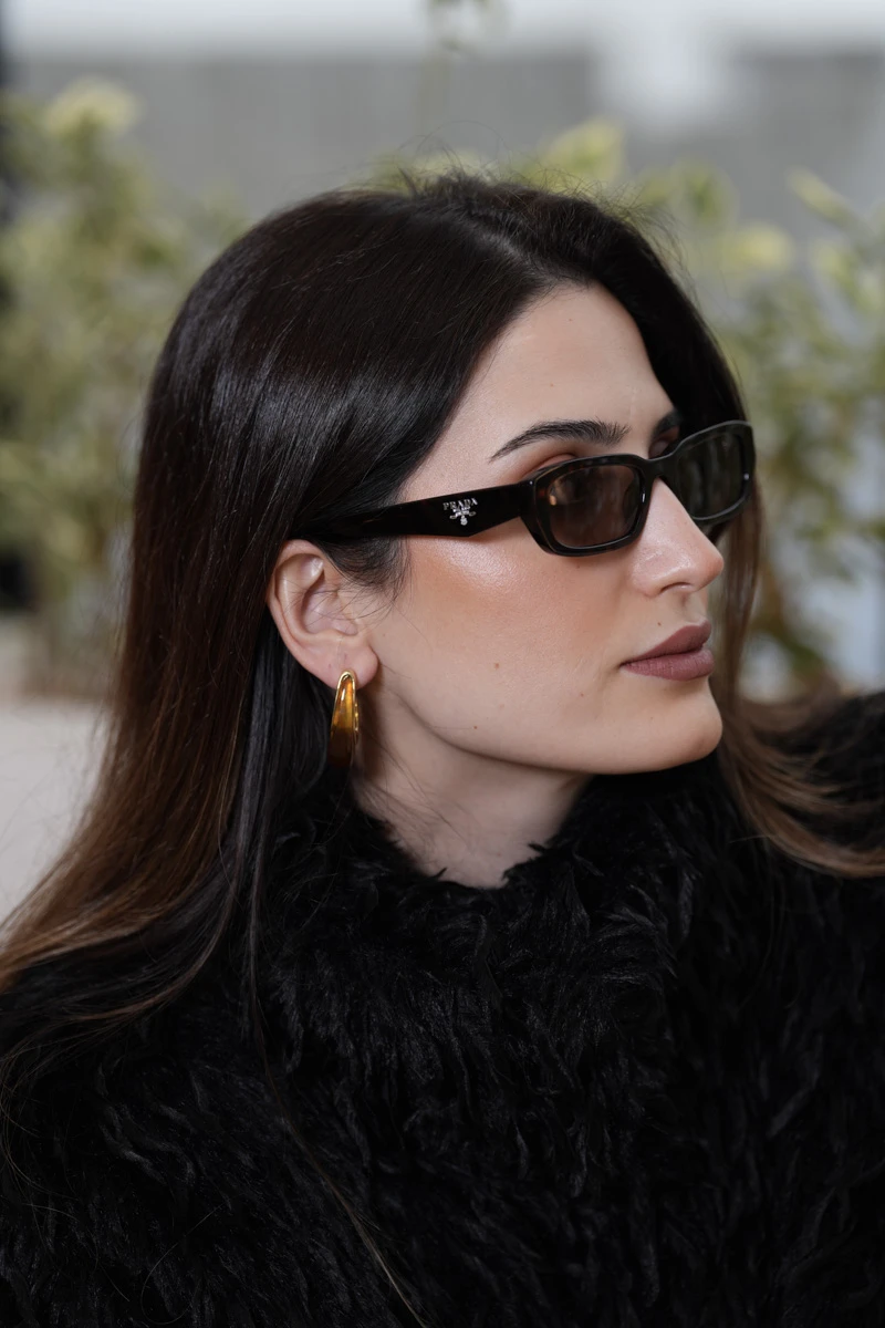 Kahverengi Kemik Tasarım Gold Oval Küpe