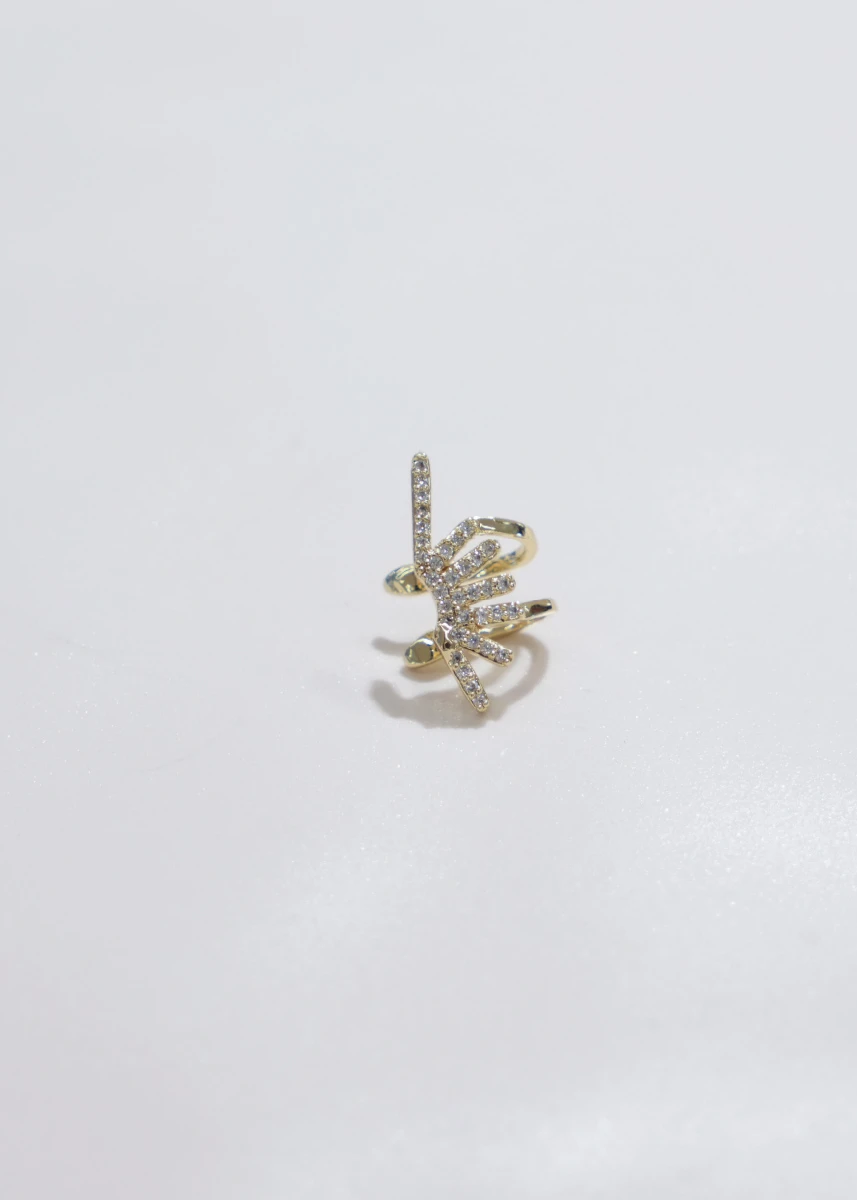 Taşlı Kanat Tasarım Gold Kıkırdak Küpe