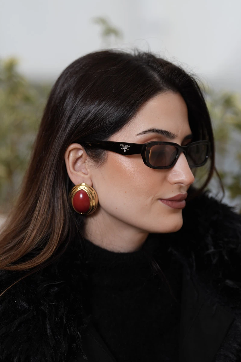 Mineli Göz Tasarım Gold Sabit Küpe