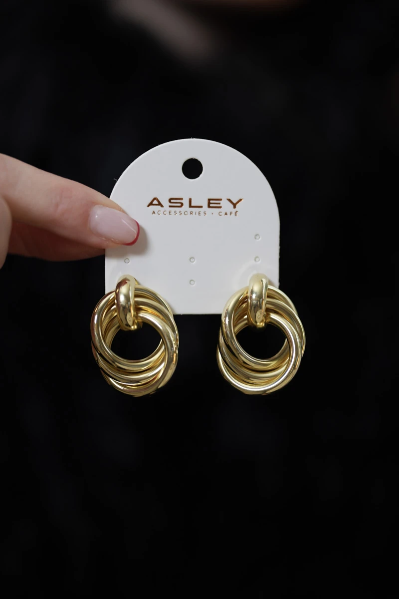 Üçlü Halka Birleşimli Düğüm Tasarım Sabit Küpe