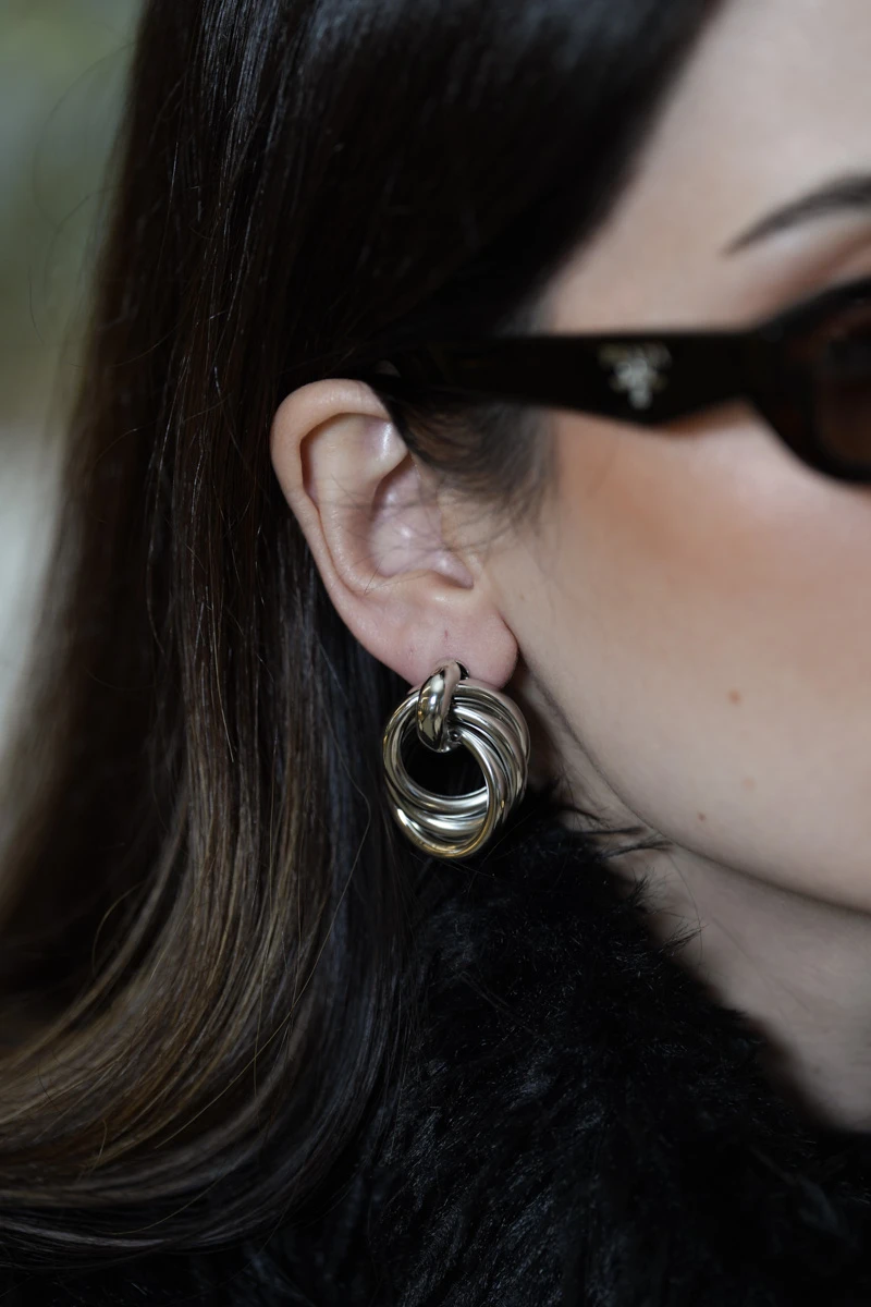 Üçlü Halka Birleşimli Düğüm Tasarım Sabit Küpe