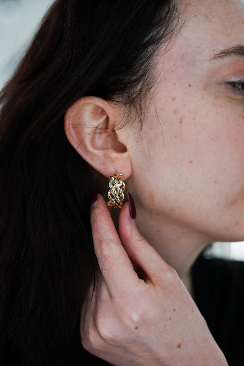 Zincir Tasarım Gold Halka Küpe