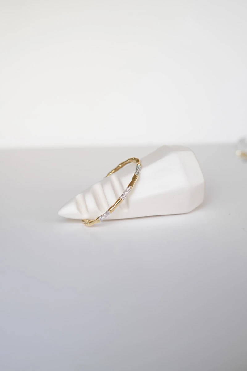 Gümüş Taşlı Kemik Tasarım Gold Kelepçe