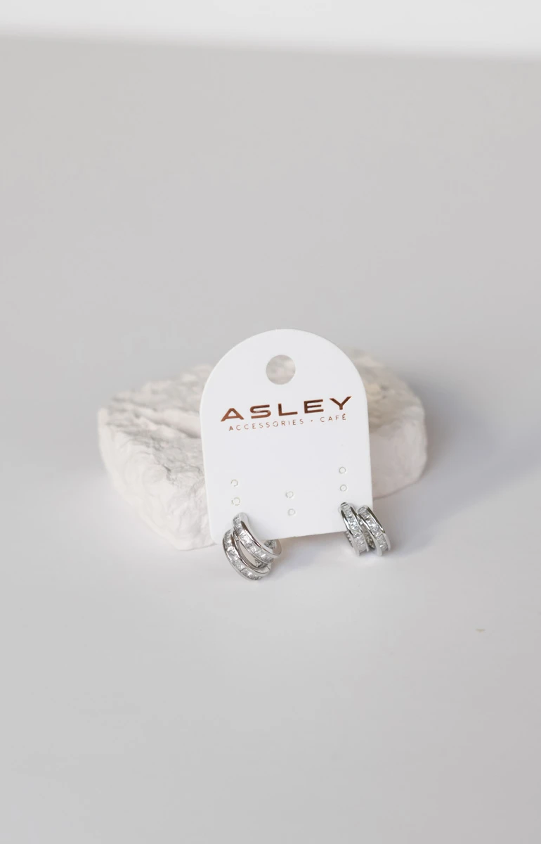 Kare Taş Sıralı İkili Görünüm Minimal Halka Küpe