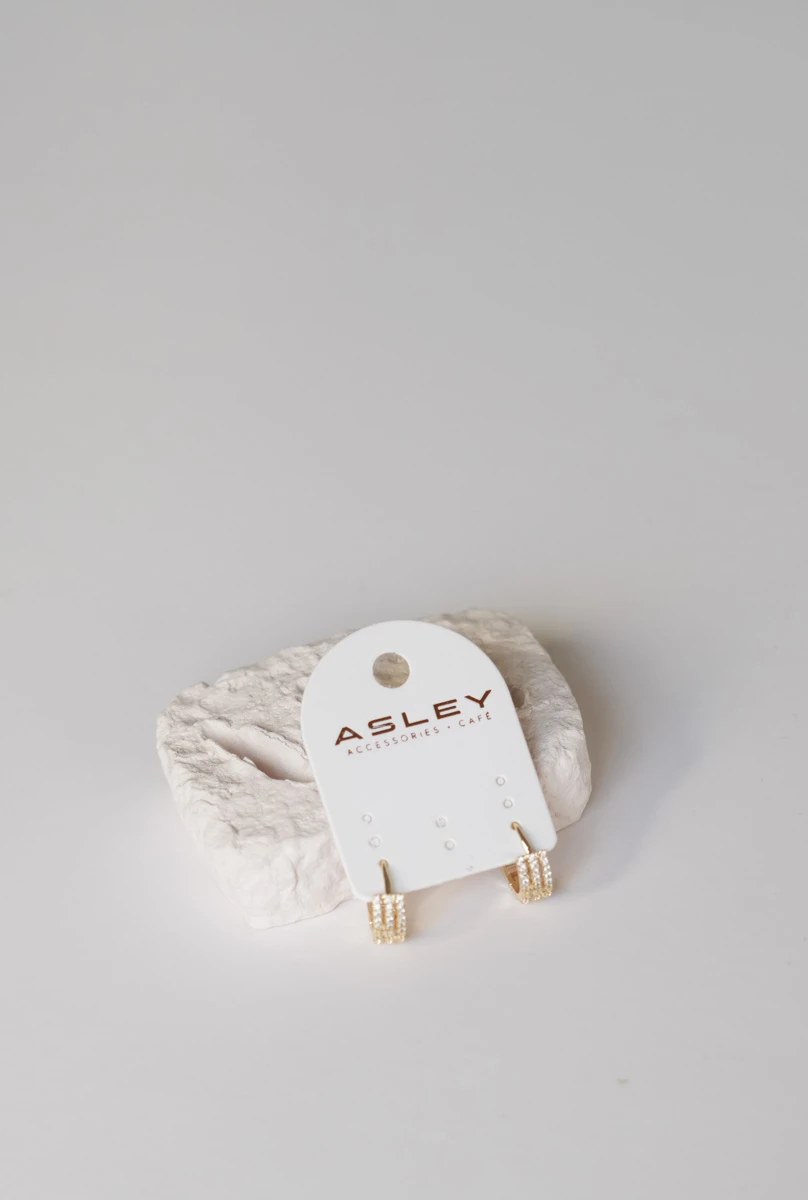 Taşlı Üçlü Görünüm Minimal Halka Küpe