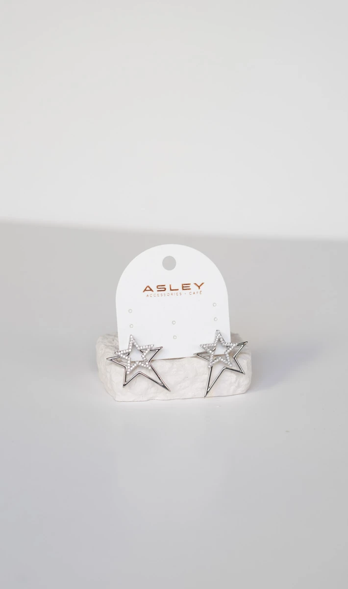 Taşlı ve Metal İkili Yıldız Tasarım Sabit Küpe