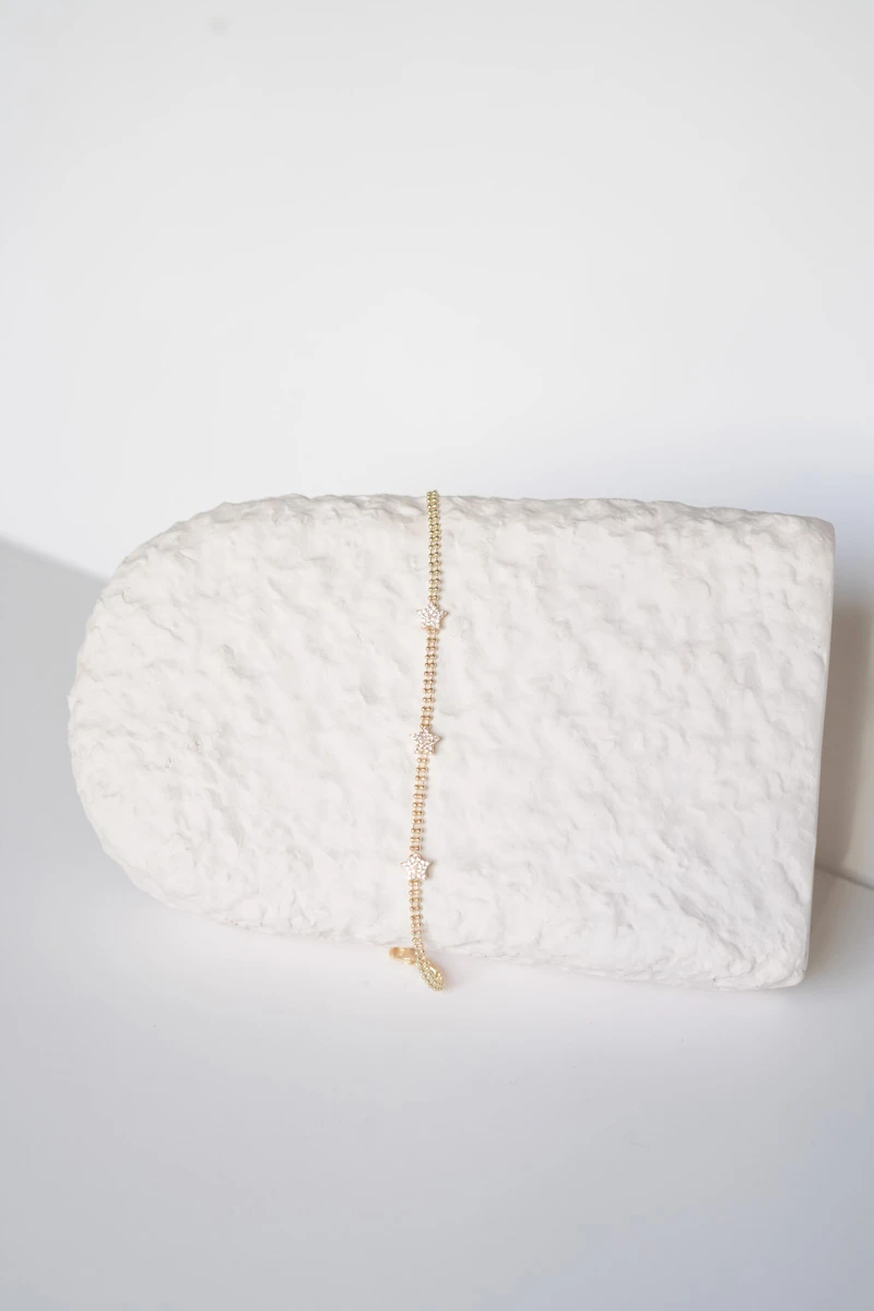 Taşlı Yıldız Detaylı Topçuk Zincir Tasarım Bileklik