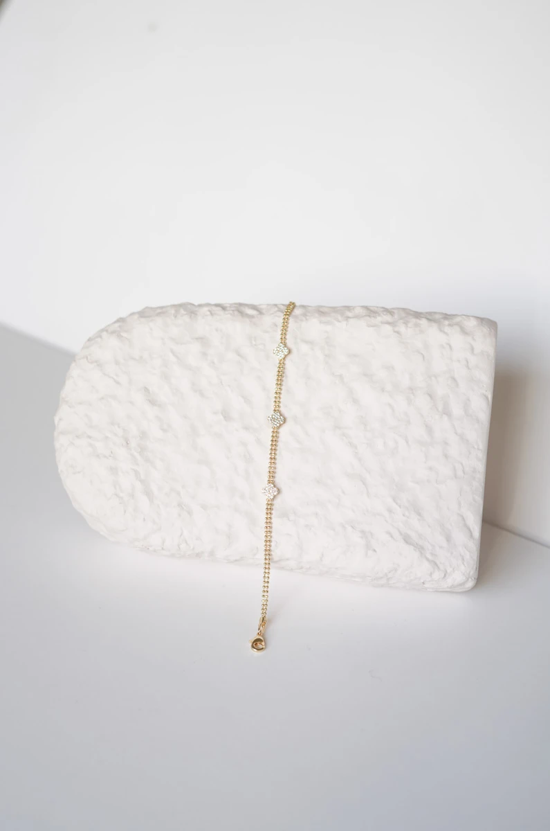 Taşlı Yonca Detaylı Topçuk Zincir Tasarım Bileklik