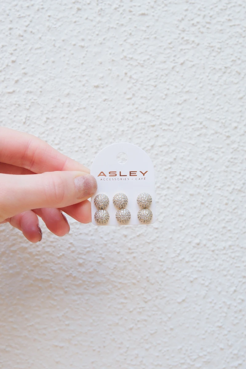 Çoklu Yarım Topçuk Tasarım Gold Küpe Seti