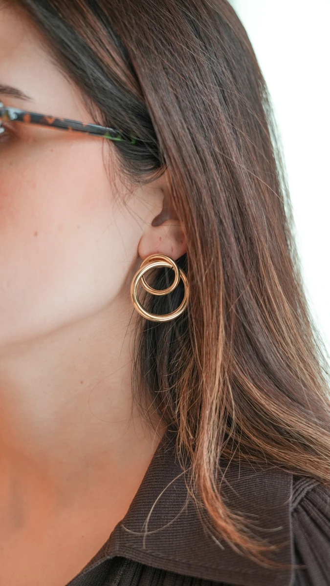 İkili Daire Birleşimli Metal Küpe