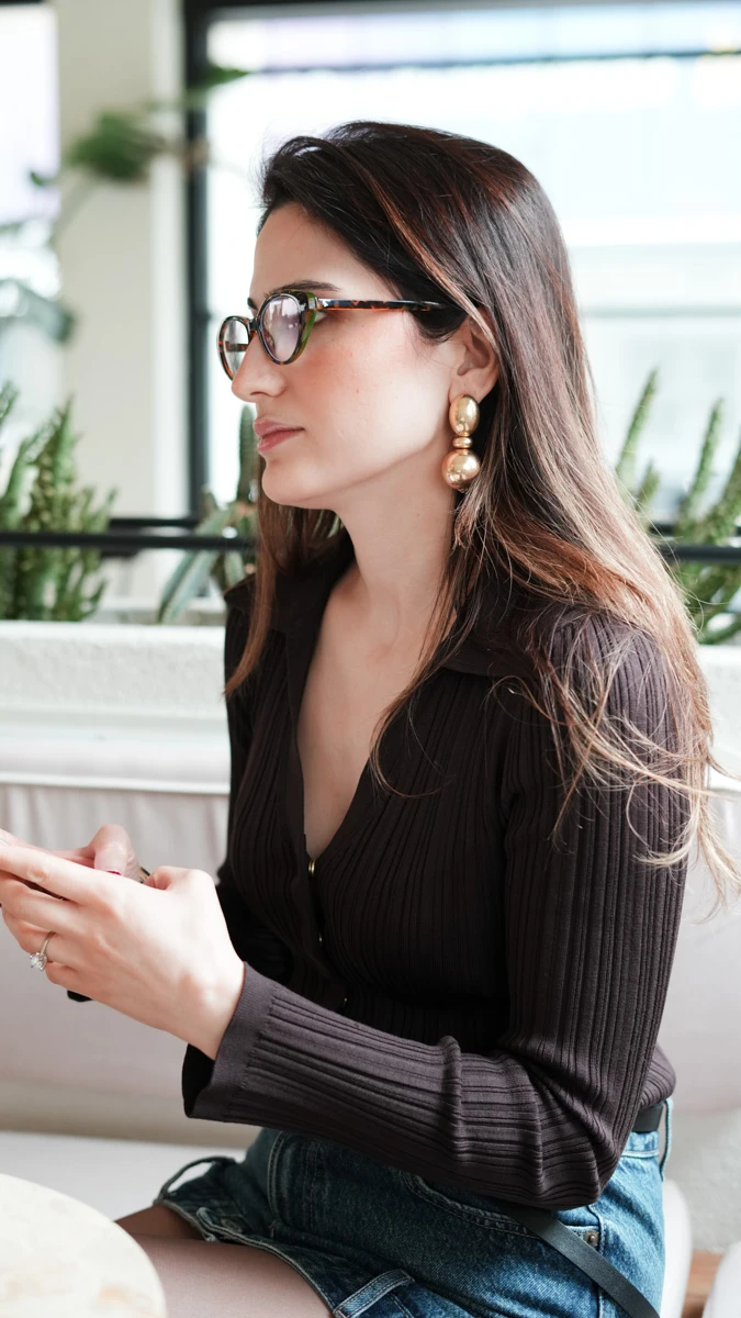 İkili Topçuk Detaylı Mat Gold Küpe