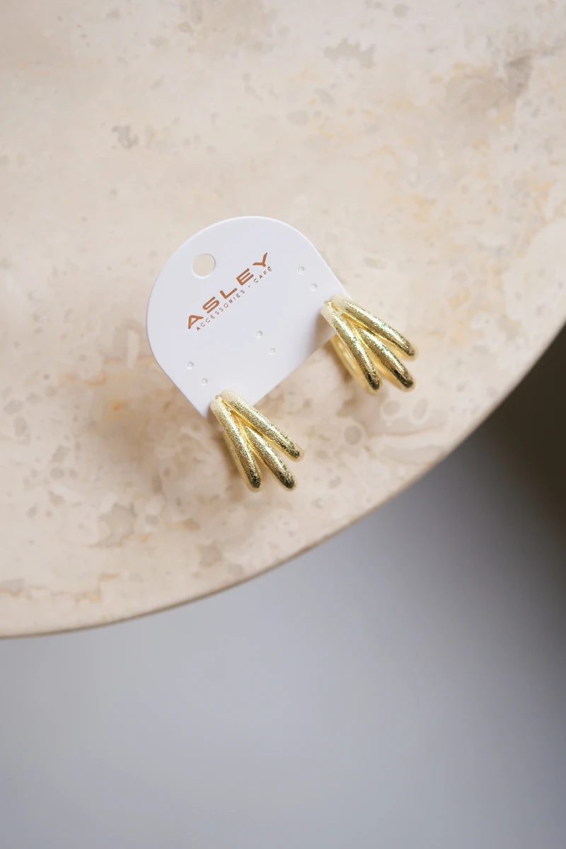 Dokulu Kafes Tasarım Mat Gold Küpe